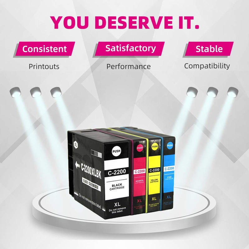 IN INTACTECH Compatible Ink Cartridges Replacement for Canon PGI-2200XL Work for Maxify MB5420 MB5120 MB5320 MB5020 iB4120 iB4020 Printers (Black, Magenta, Yellow and Cyan, 4-Pack) - Image 2